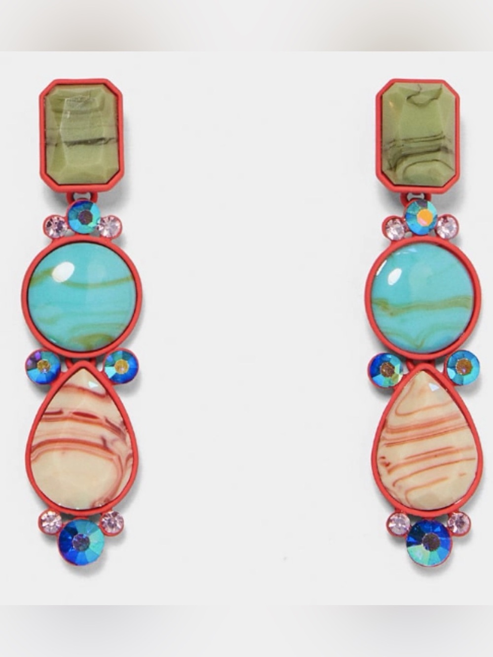 Zara Multicolor Drop Earrings with Mint, Coral & Cream Accents